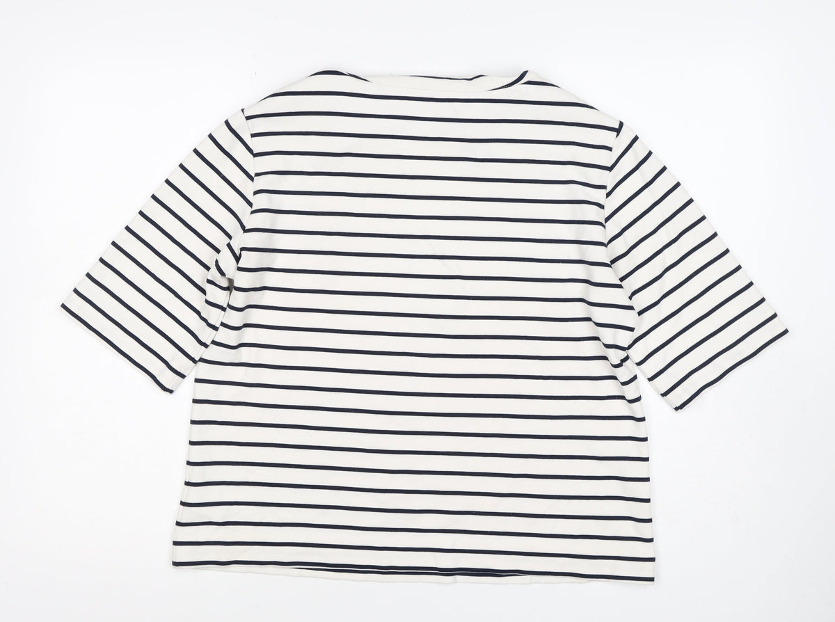 J by Jasper Conran Women White Navy Stripe Kimono Tie Blouse UK 16