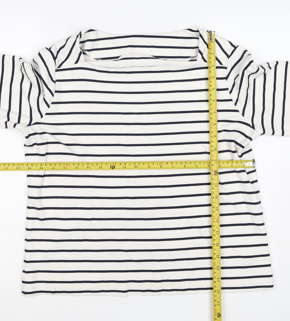 J by Jasper Conran Women White Navy Stripe Kimono Tie Blouse UK 16