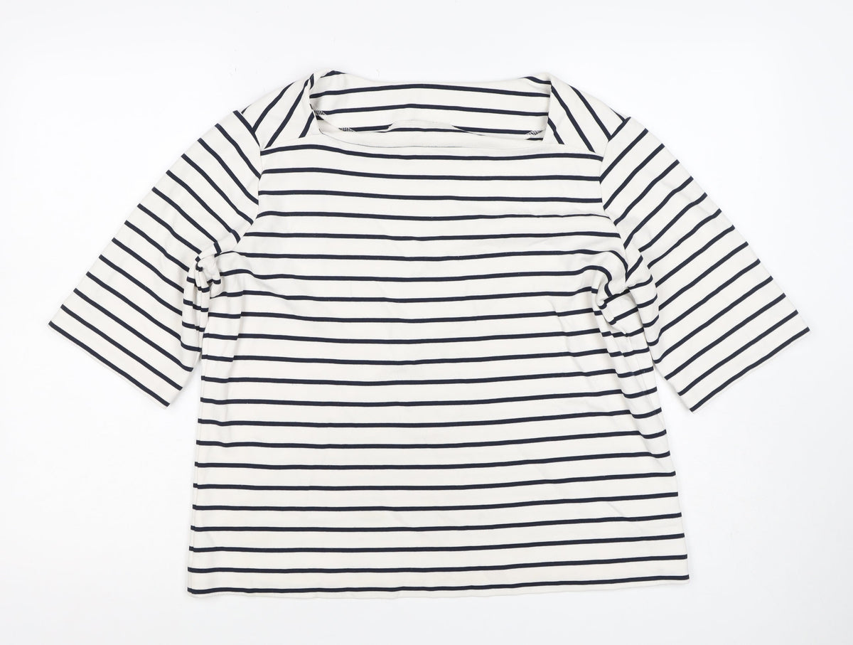 J by Jasper Conran Women White Navy Stripe Kimono Tie Blouse UK 16