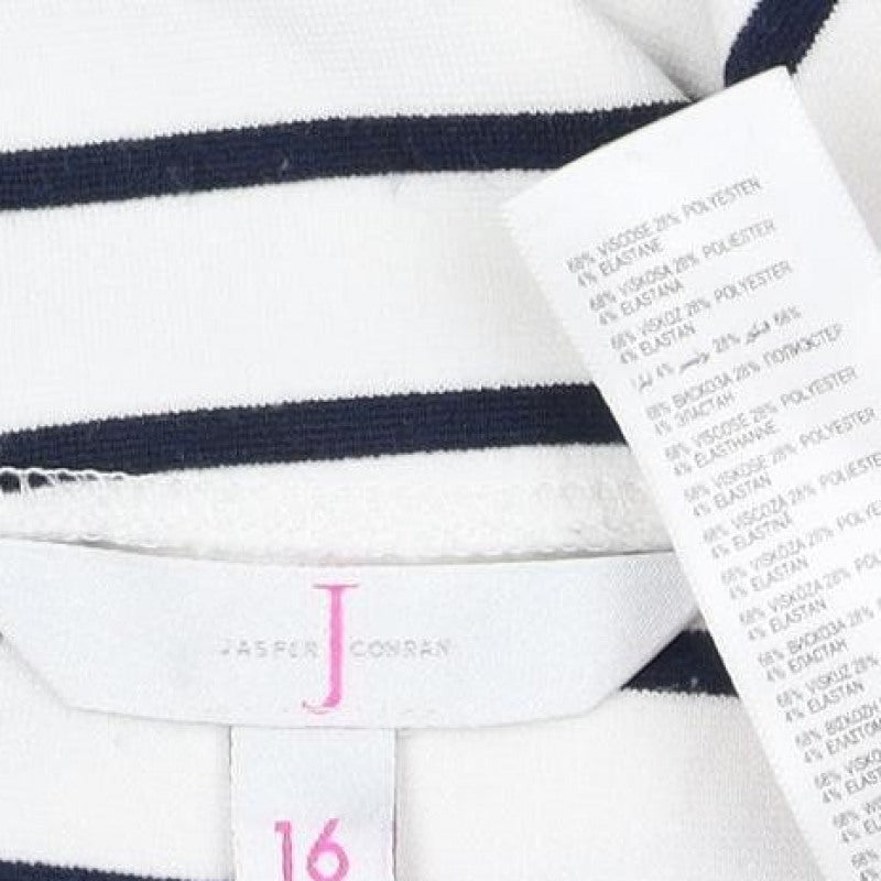 J by Jasper Conran Women White Navy Stripe Kimono Tie Blouse UK 16