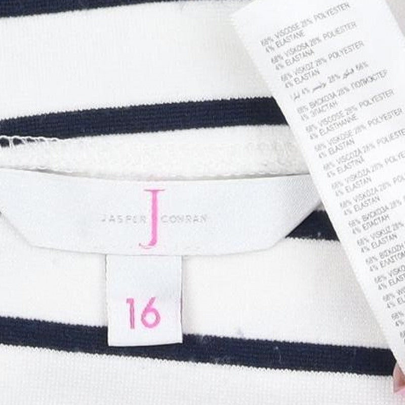 J by Jasper Conran Women White Navy Stripe Kimono Tie Blouse UK 16