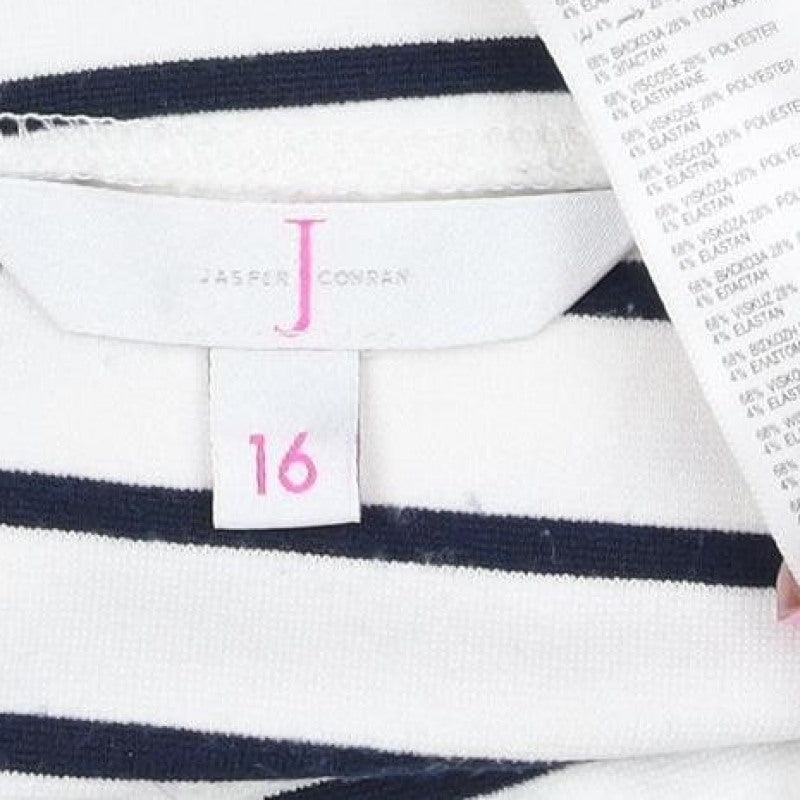 J by Jasper Conran Women White Navy Stripe Kimono Tie Blouse UK 16