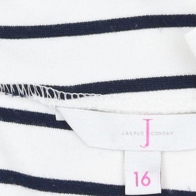J by Jasper Conran Women White Navy Stripe Kimono Tie Blouse UK 16