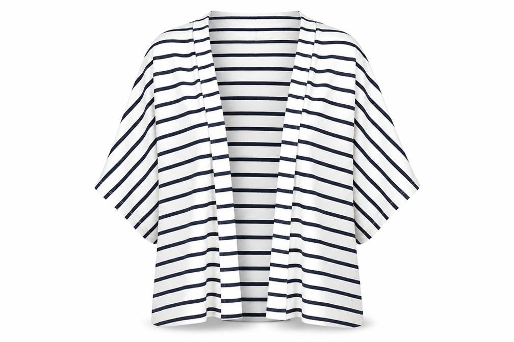 J by Jasper Conran Women White Navy Stripe Kimono Tie Blouse UK 16