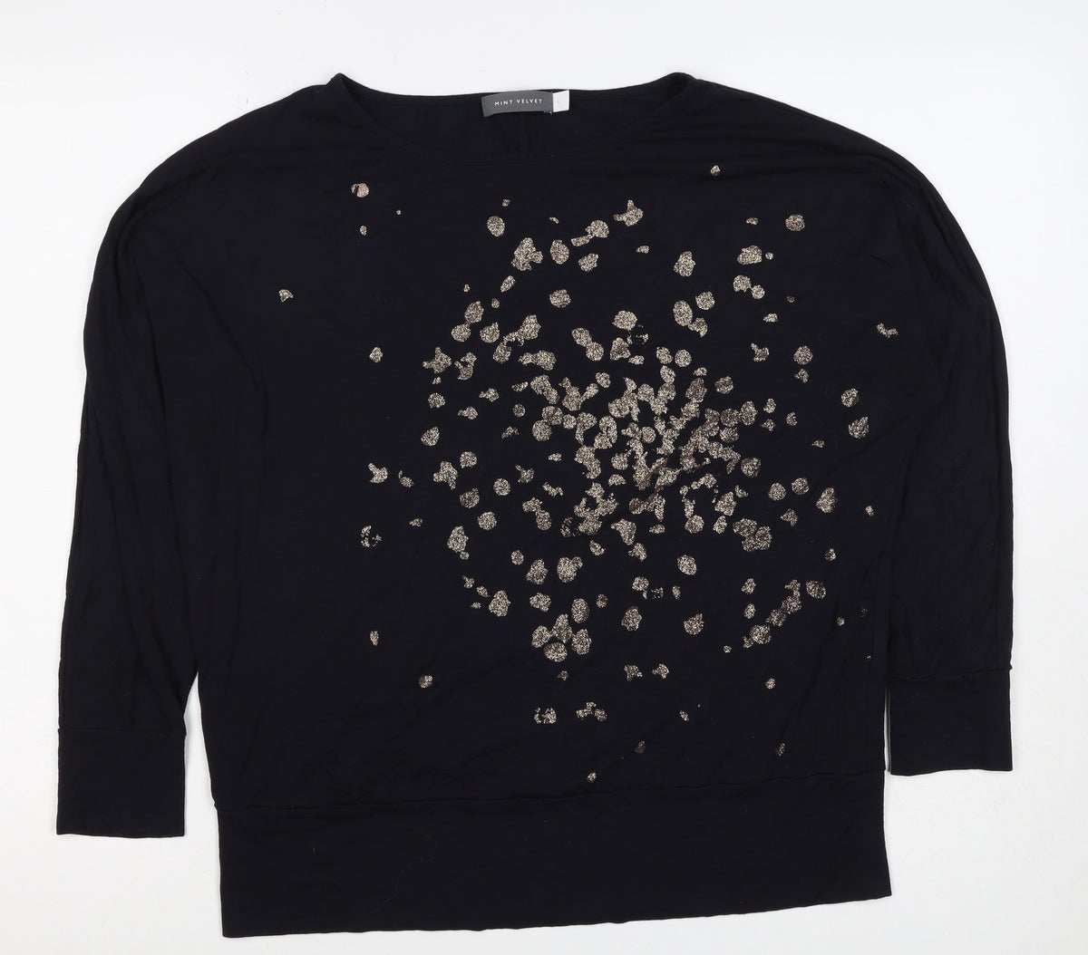 Mint Velvet Women Black L Glitter Leopard Print Long Sleeve Top