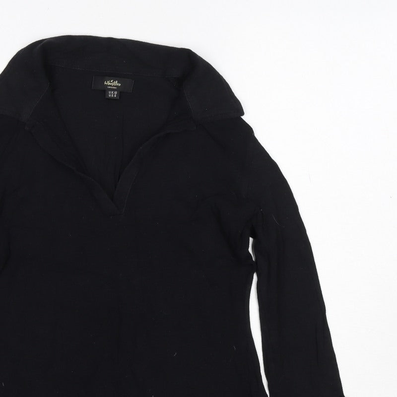 Whistles Women Black UK 10 Wrap Collared V-Neck Long Sleeve Blouse