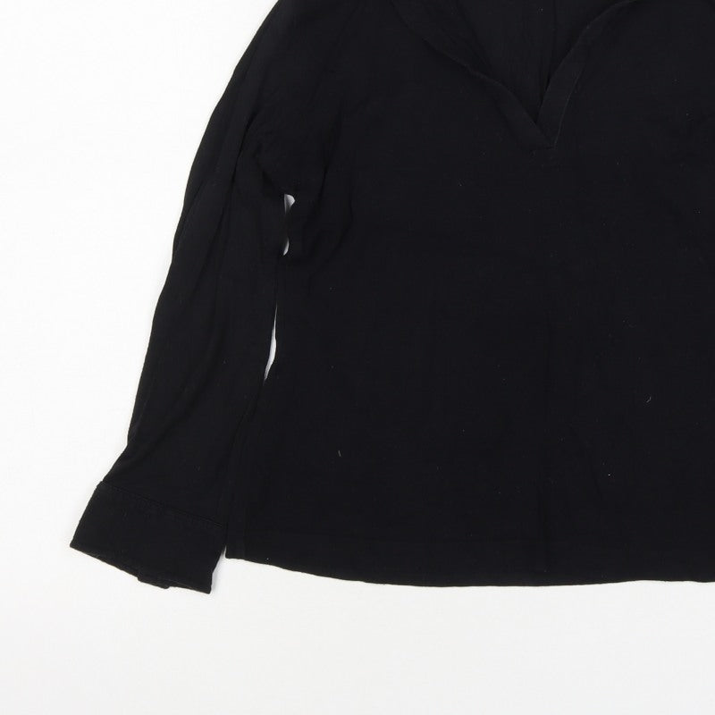 Whistles Women Black UK 10 Wrap Collared V-Neck Long Sleeve Blouse