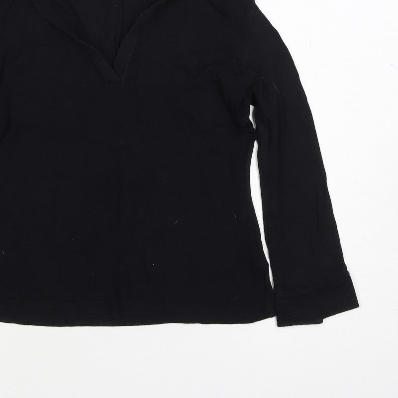 Whistles Women Black UK 10 Wrap Collared V-Neck Long Sleeve Blouse