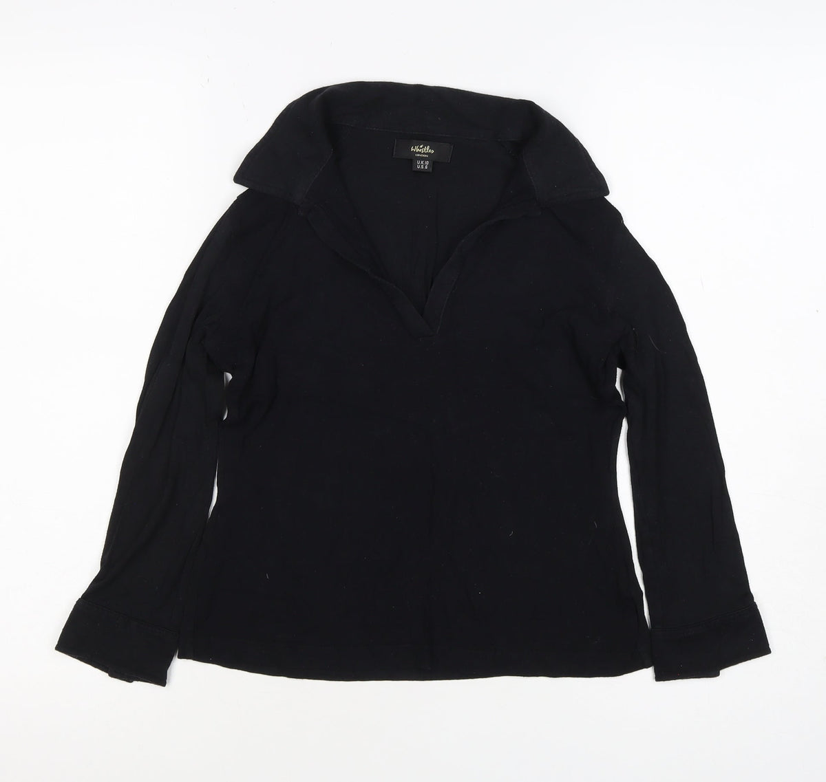 Whistles Women Black UK 10 Wrap Collared V-Neck Long Sleeve Blouse