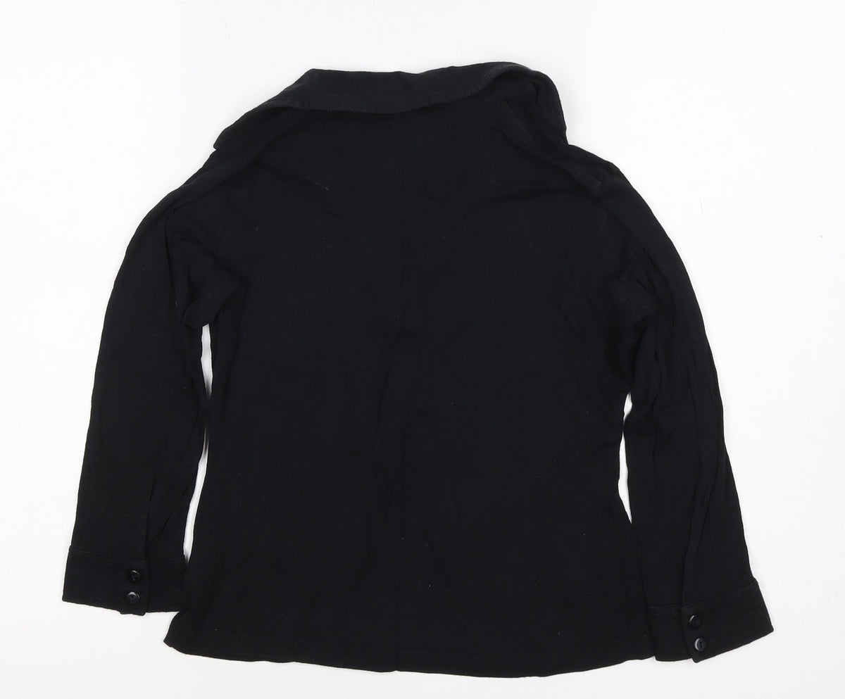 Whistles Women Black UK 10 Wrap Collared V-Neck Long Sleeve Blouse