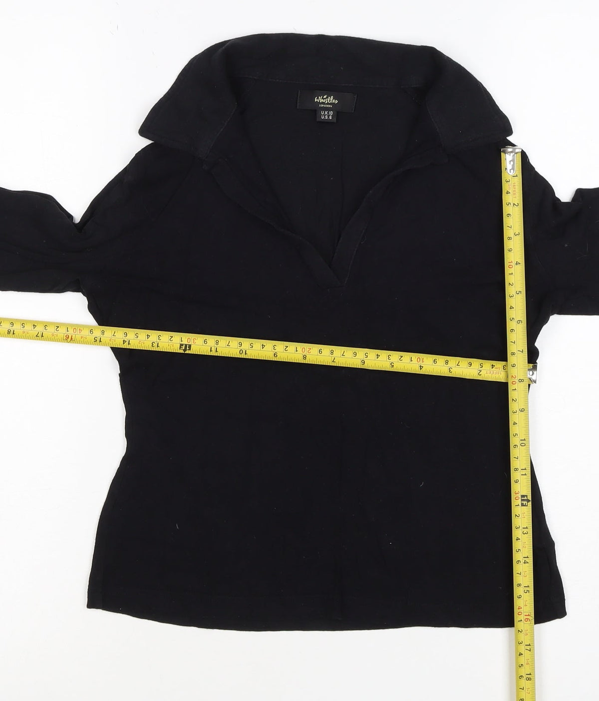 Whistles Women Black UK 10 Wrap Collared V-Neck Long Sleeve Blouse