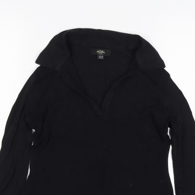 Whistles Women Black UK 10 Wrap Collared V-Neck Long Sleeve Blouse