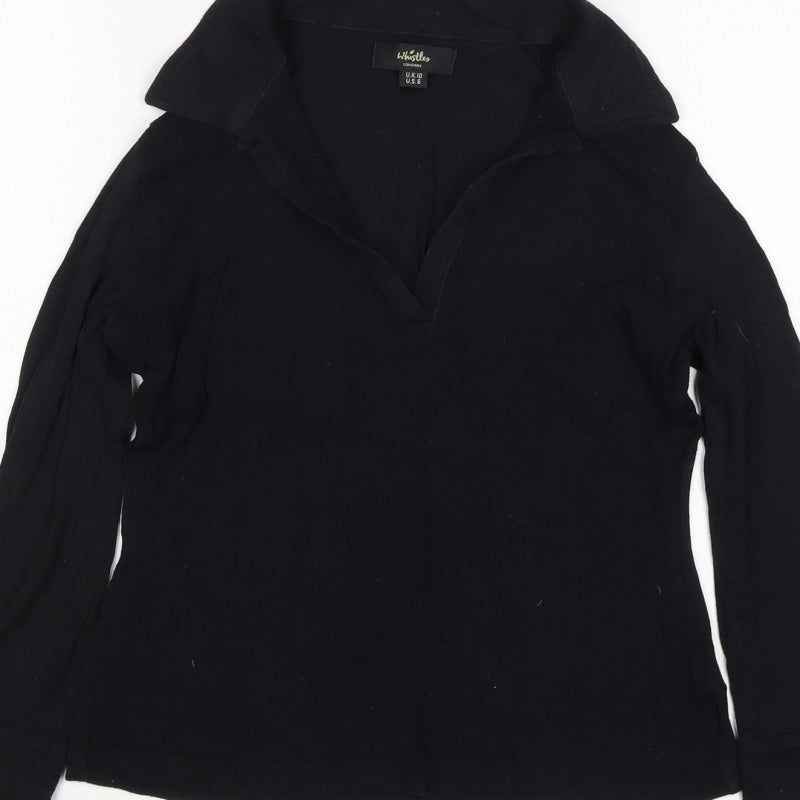 Whistles Women Black UK 10 Wrap Collared V-Neck Long Sleeve Blouse