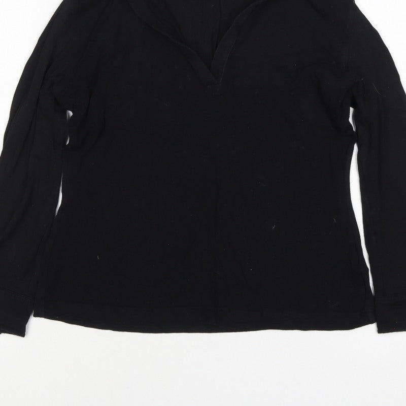 Whistles Women Black UK 10 Wrap Collared V-Neck Long Sleeve Blouse