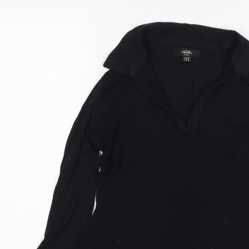 Whistles Women Black UK 10 Wrap Collared V-Neck Long Sleeve Blouse
