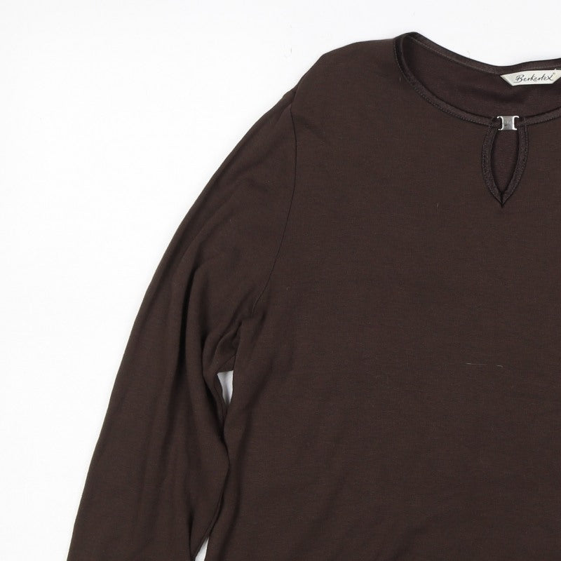 Berkertex Women Brown UK 16 Long Sleeve Keyhole Jersey Top