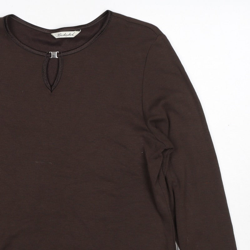 Berkertex Women Brown UK 16 Long Sleeve Keyhole Jersey Top