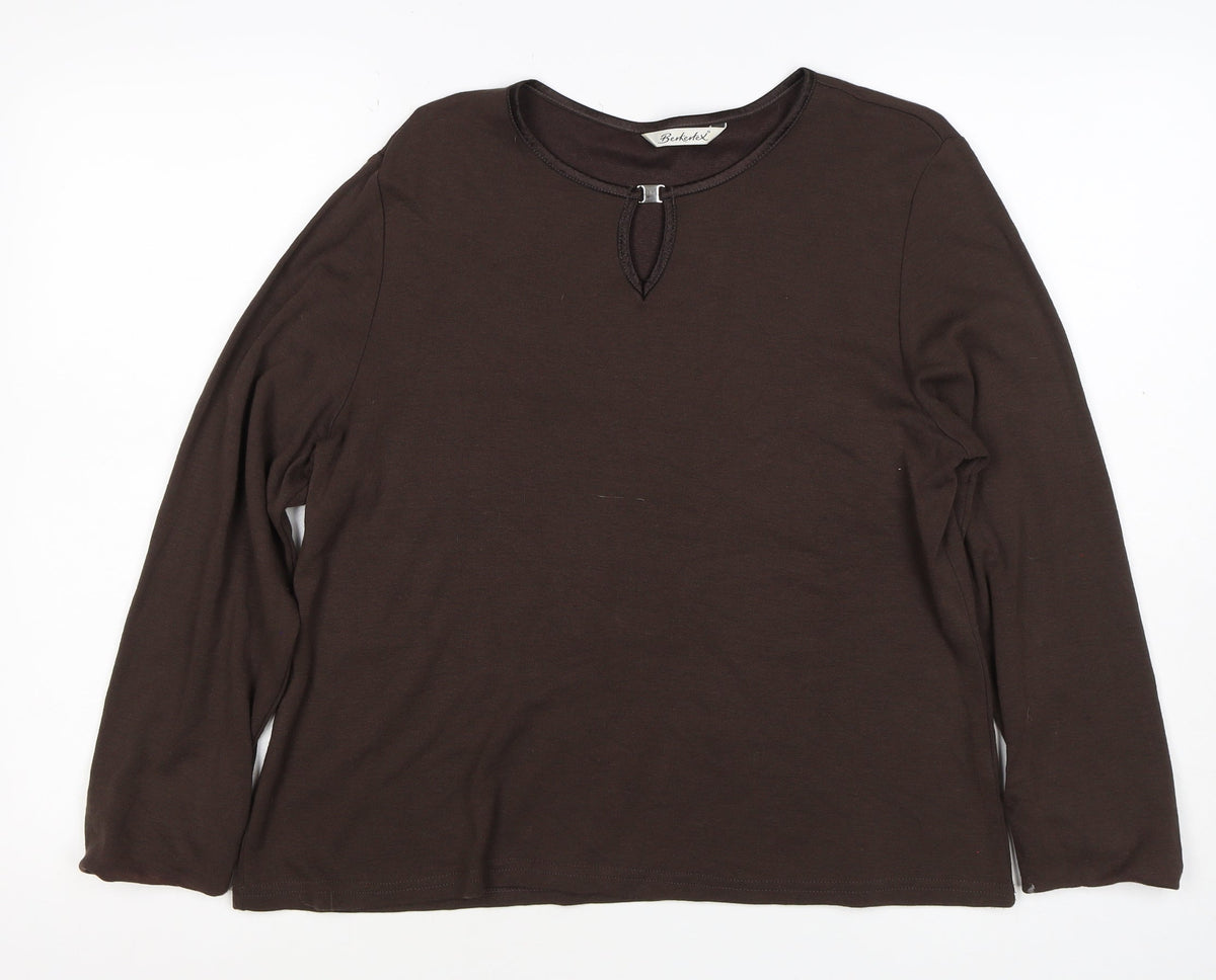 Berkertex Women Brown UK 16 Long Sleeve Keyhole Jersey Top