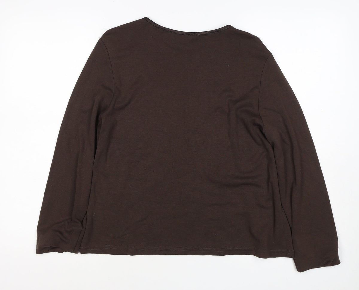 Berkertex Women Brown UK 16 Long Sleeve Keyhole Jersey Top