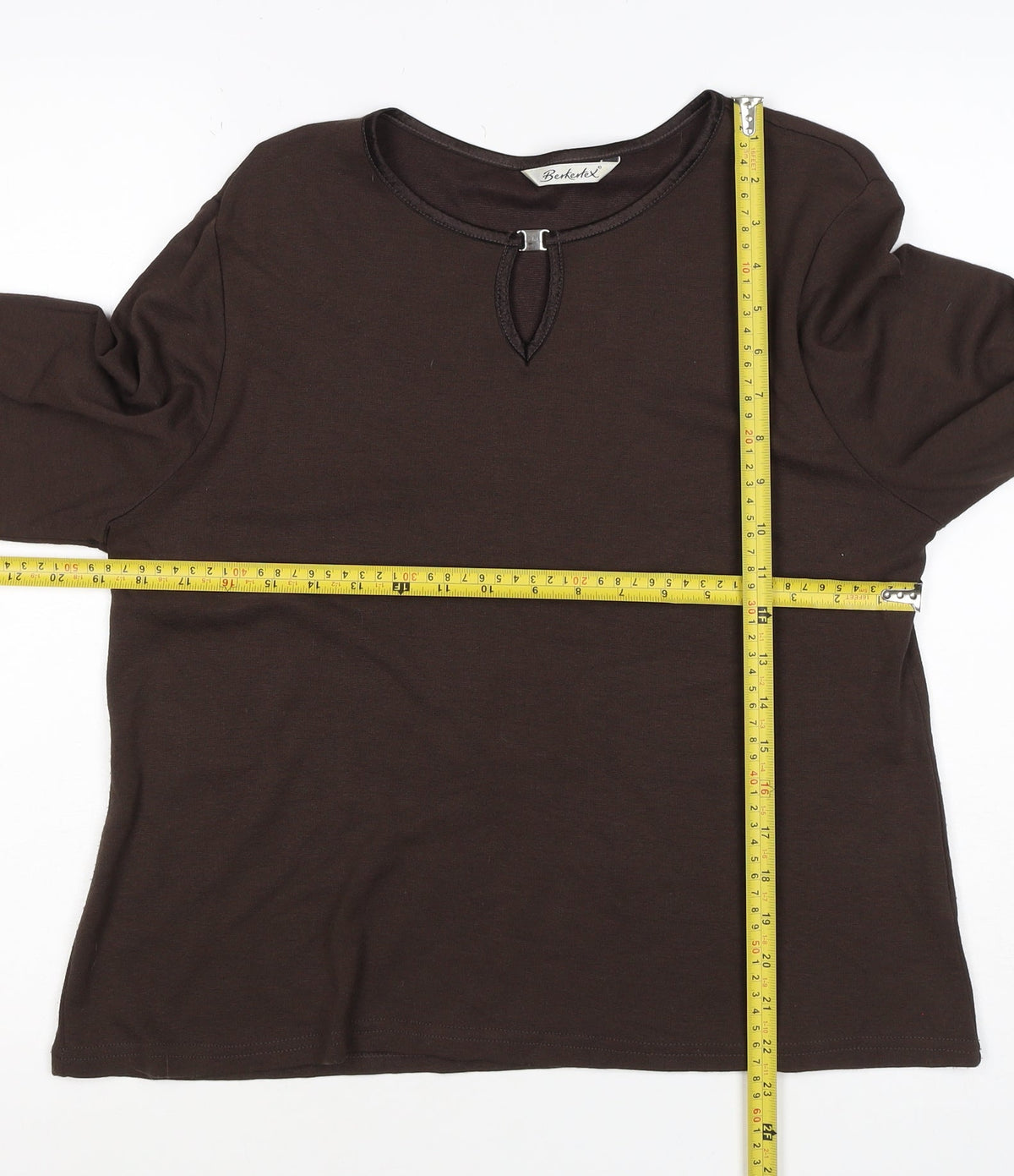 Berkertex Women Brown UK 16 Long Sleeve Keyhole Jersey Top