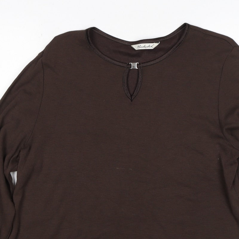 Berkertex Women Brown UK 16 Long Sleeve Keyhole Jersey Top