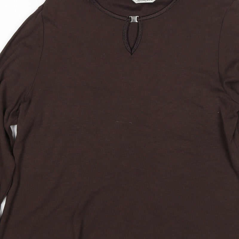 Berkertex Women Brown UK 16 Long Sleeve Keyhole Jersey Top