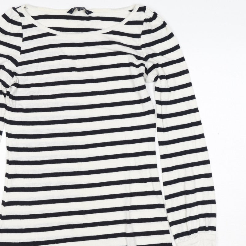 French Connection Women White UK 8 Striped Long Sleeve Jumper Dress