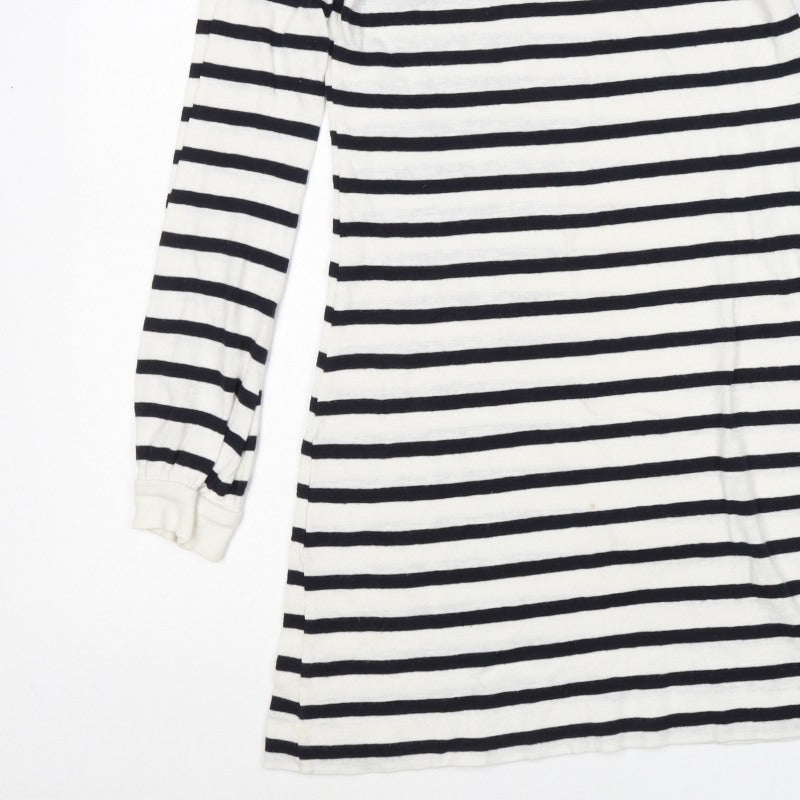 French Connection Women White UK 8 Striped Long Sleeve Jumper Dress