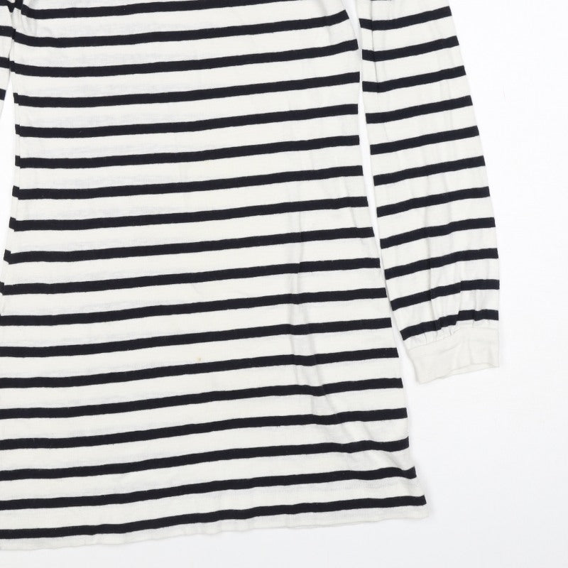 French Connection Women White UK 8 Striped Long Sleeve Jumper Dress