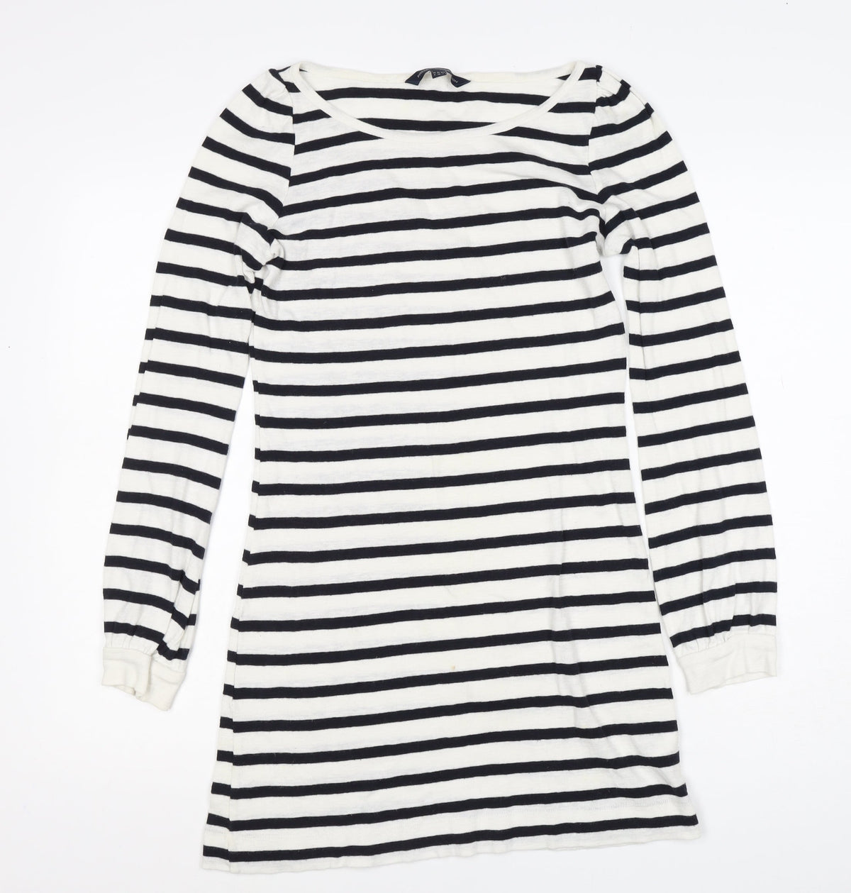 French Connection Women White UK 8 Striped Long Sleeve Jumper Dress