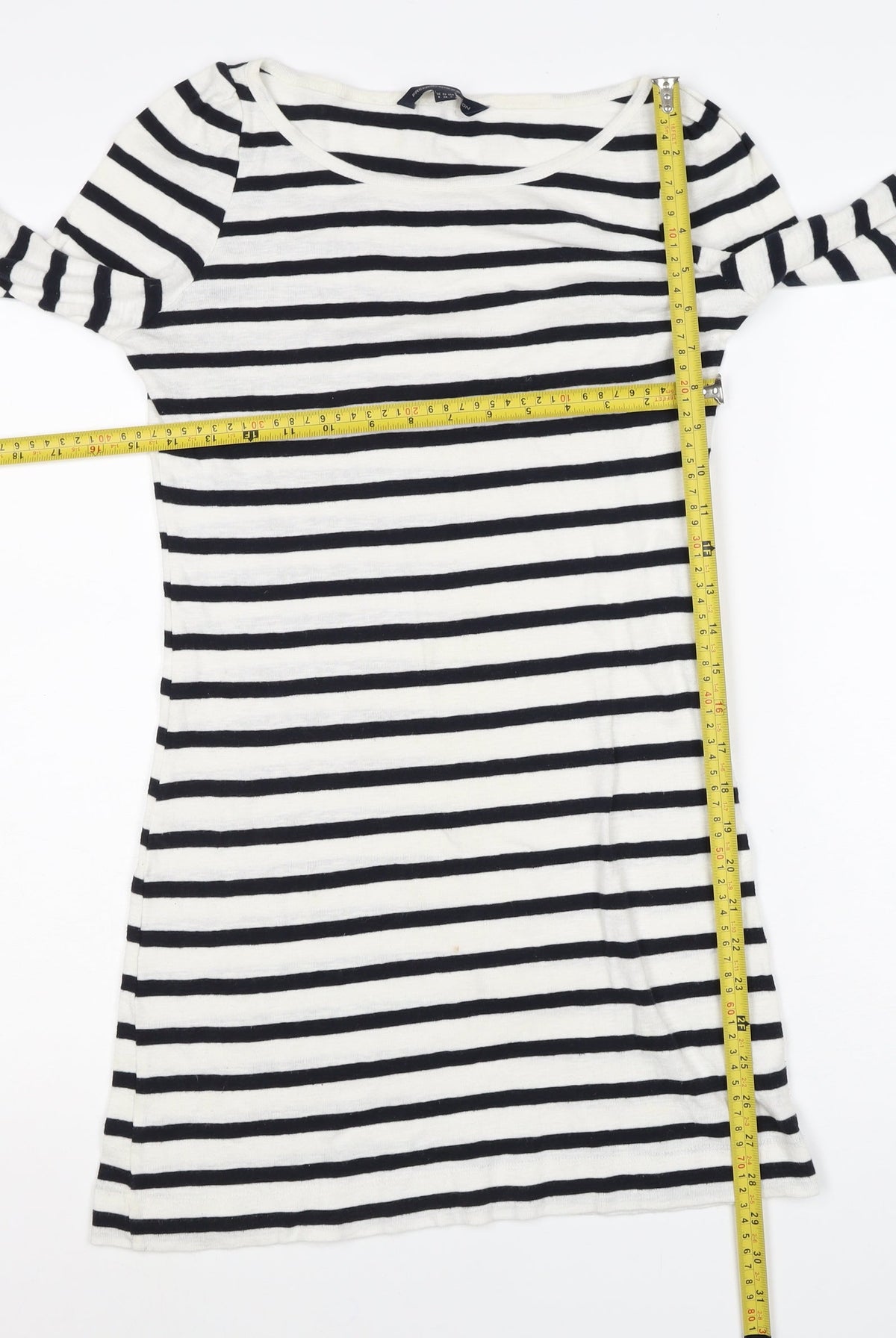 French Connection Women White UK 8 Striped Long Sleeve Jumper Dress