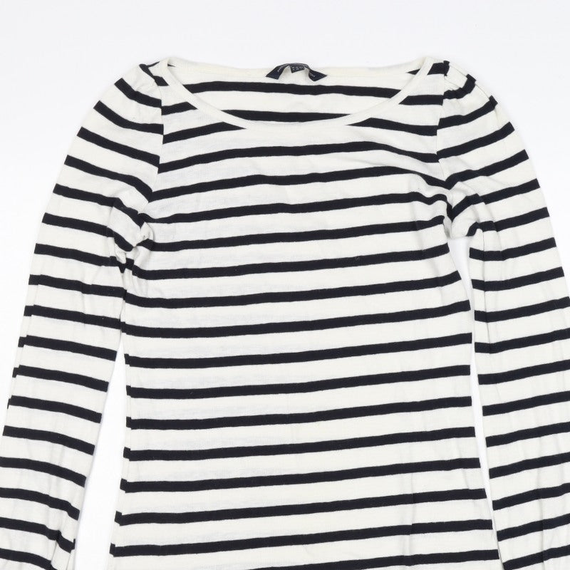 French Connection Women White UK 8 Striped Long Sleeve Jumper Dress