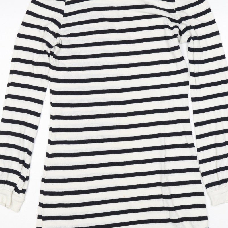 French Connection Women White UK 8 Striped Long Sleeve Jumper Dress