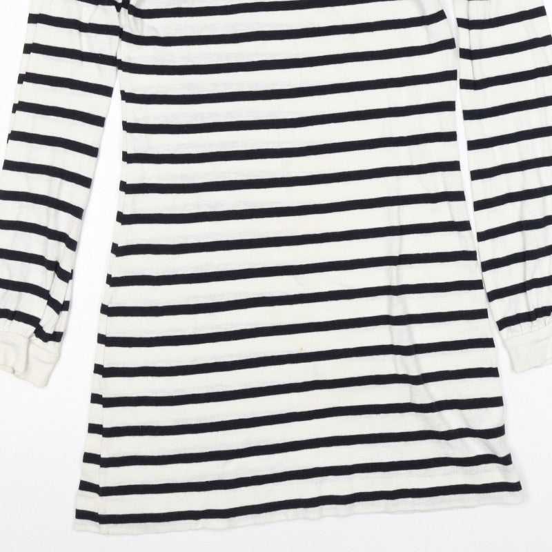 French Connection Women White UK 8 Striped Long Sleeve Jumper Dress