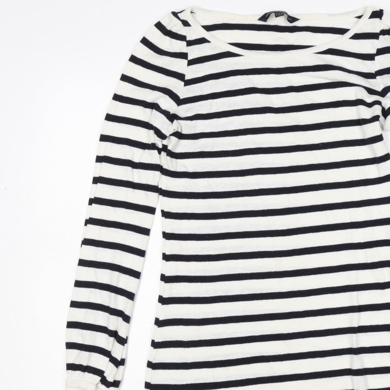 French Connection Women White UK 8 Striped Long Sleeve Jumper Dress