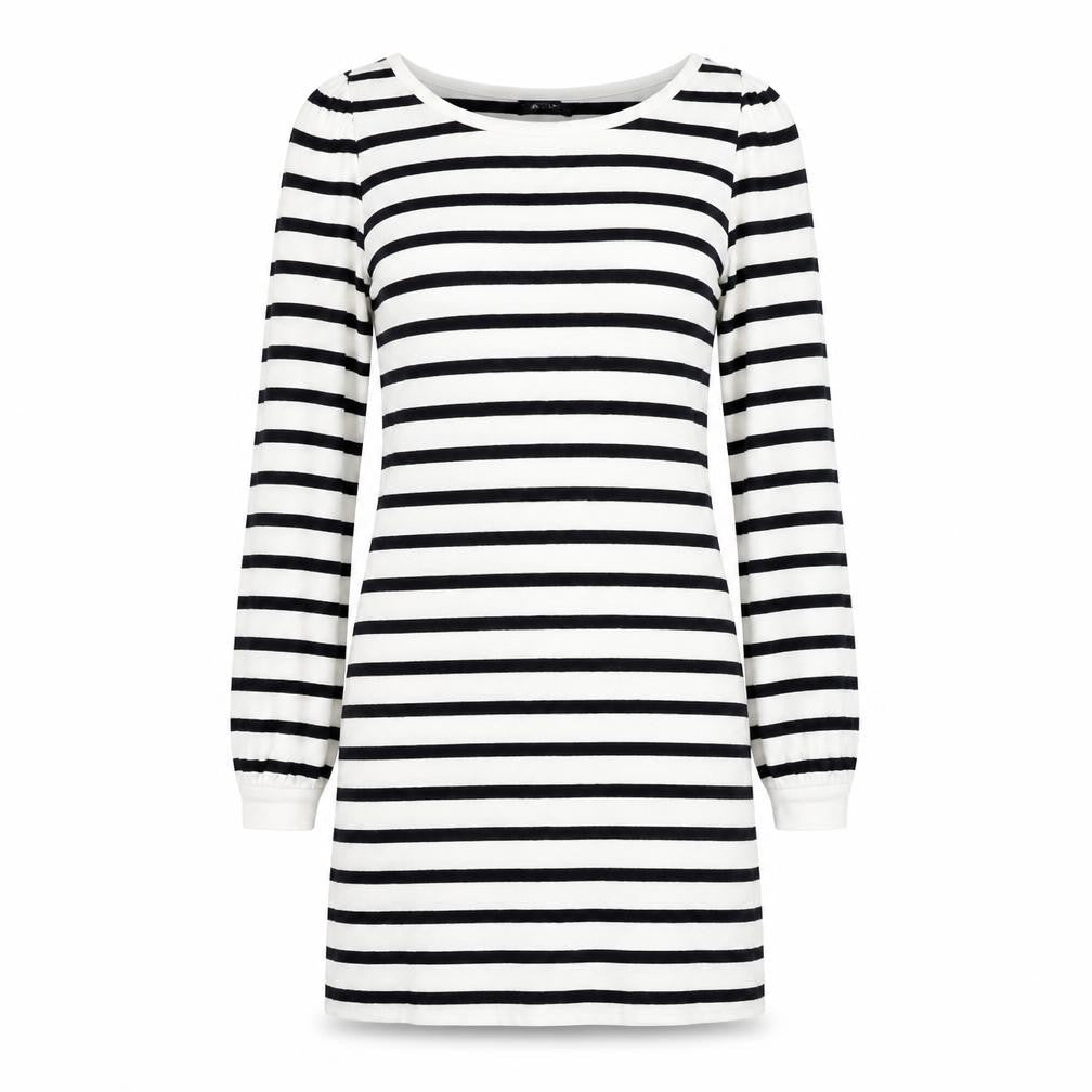 French Connection Women White UK 8 Striped Long Sleeve Jumper Dress