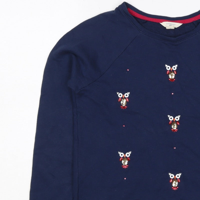 Lands' End Girls Navy Owl Embellished Long Sleeve Pullover Top 10-12 Years