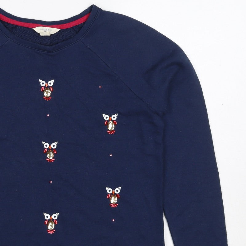 Lands' End Girls Navy Owl Embellished Long Sleeve Pullover Top 10-12 Years