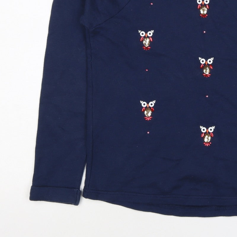 Lands' End Girls Navy Owl Embellished Long Sleeve Pullover Top 10-12 Years