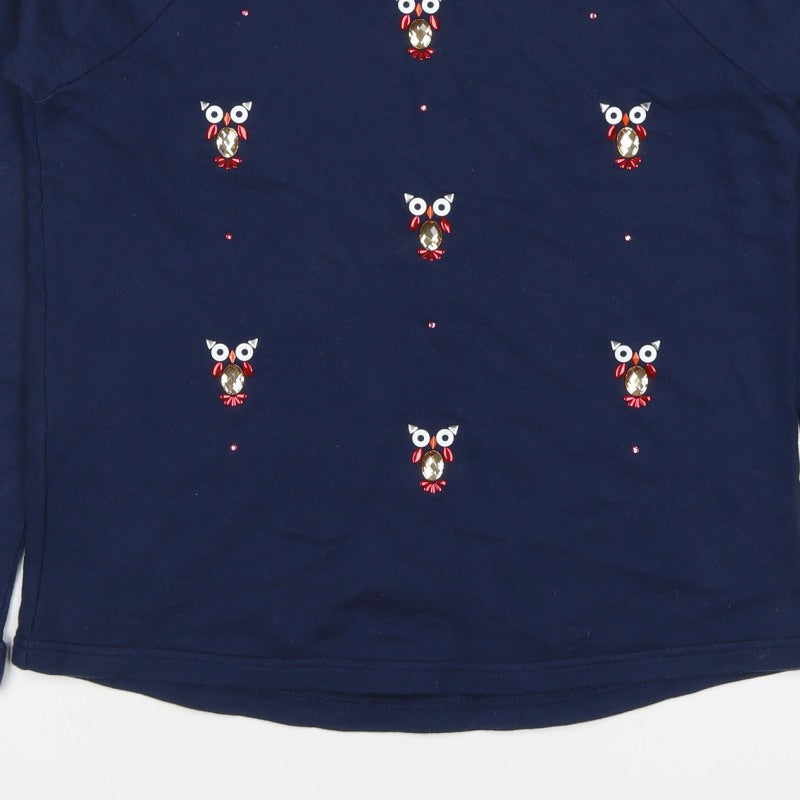 Lands' End Girls Navy Owl Embellished Long Sleeve Pullover Top 10-12 Years