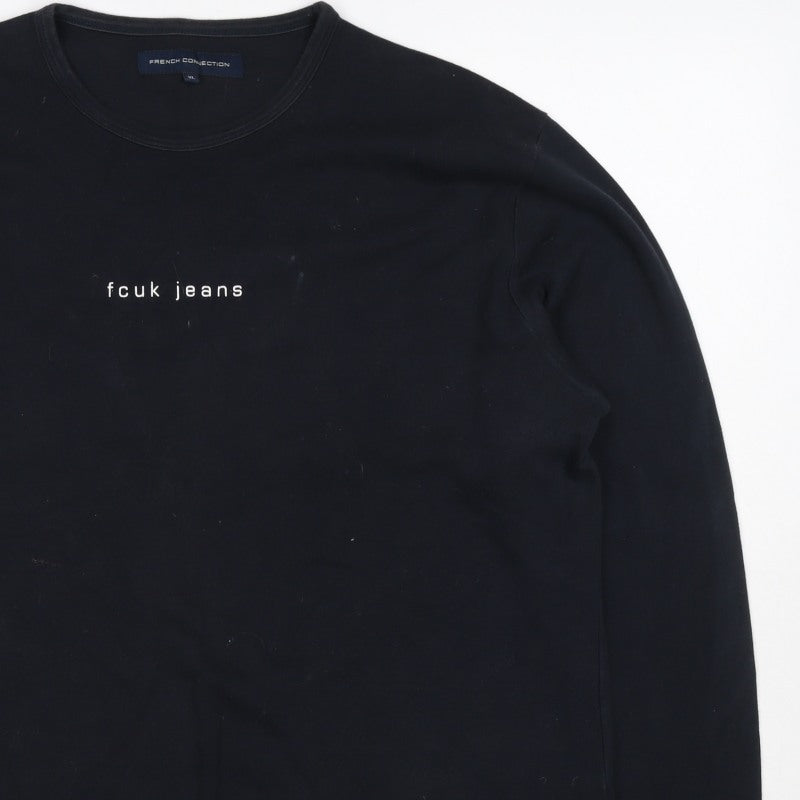 French Connection Women's Black XL Long Sleeve Logo T-Shirt