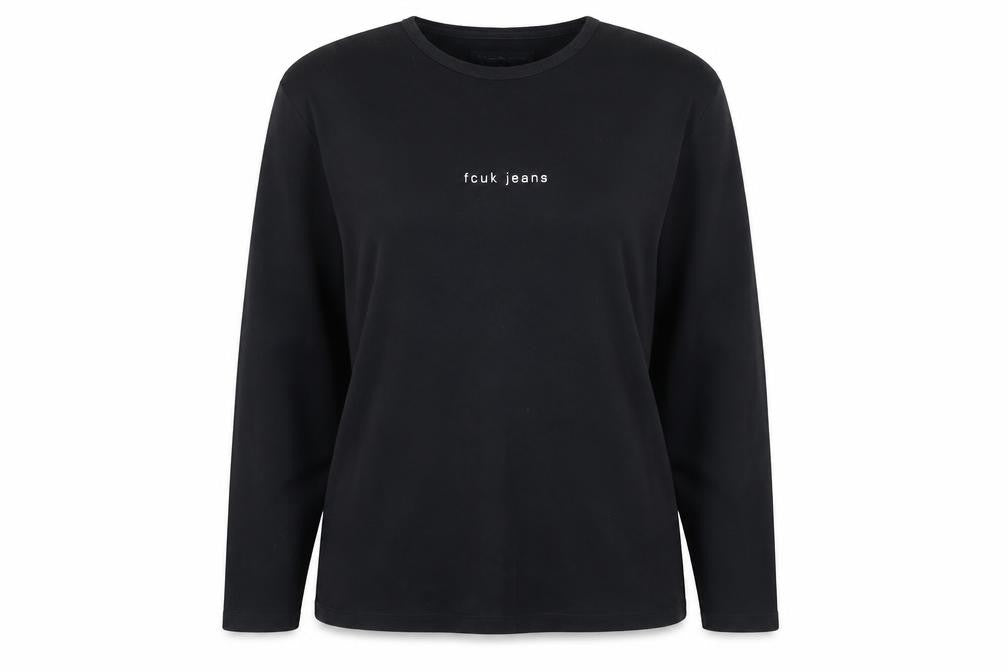 French Connection Women's Black XL Long Sleeve Logo T-Shirt