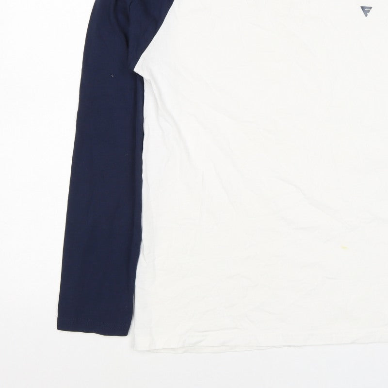 Fluid Mens XL White Navy Raglan Long Sleeve Colourblock T-Shirt