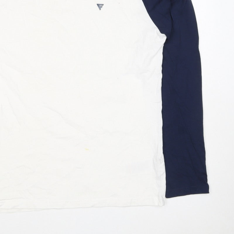Fluid Mens XL White Navy Raglan Long Sleeve Colourblock T-Shirt