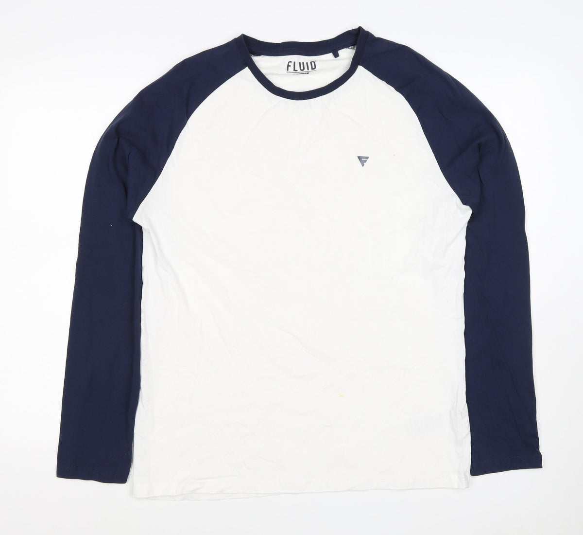 Fluid Mens XL White Navy Raglan Long Sleeve Colourblock T-Shirt