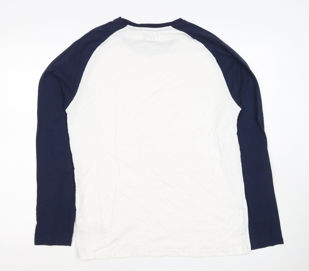 Fluid Mens XL White Navy Raglan Long Sleeve Colourblock T-Shirt