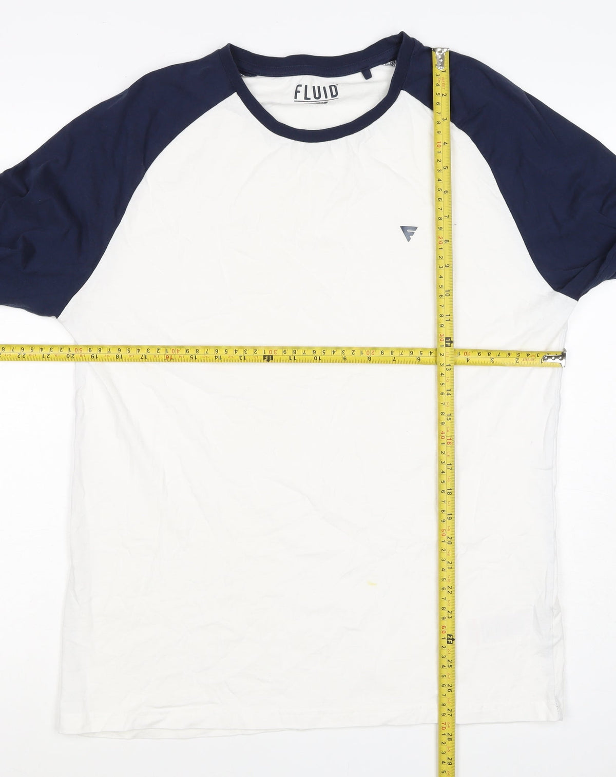 Fluid Mens XL White Navy Raglan Long Sleeve Colourblock T-Shirt