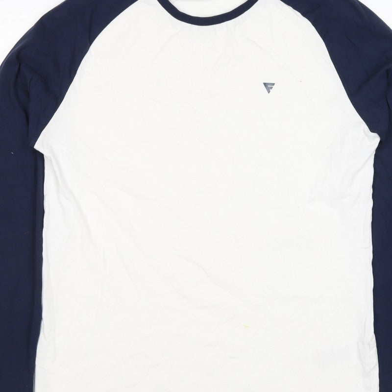 Fluid Mens XL White Navy Raglan Long Sleeve Colourblock T-Shirt