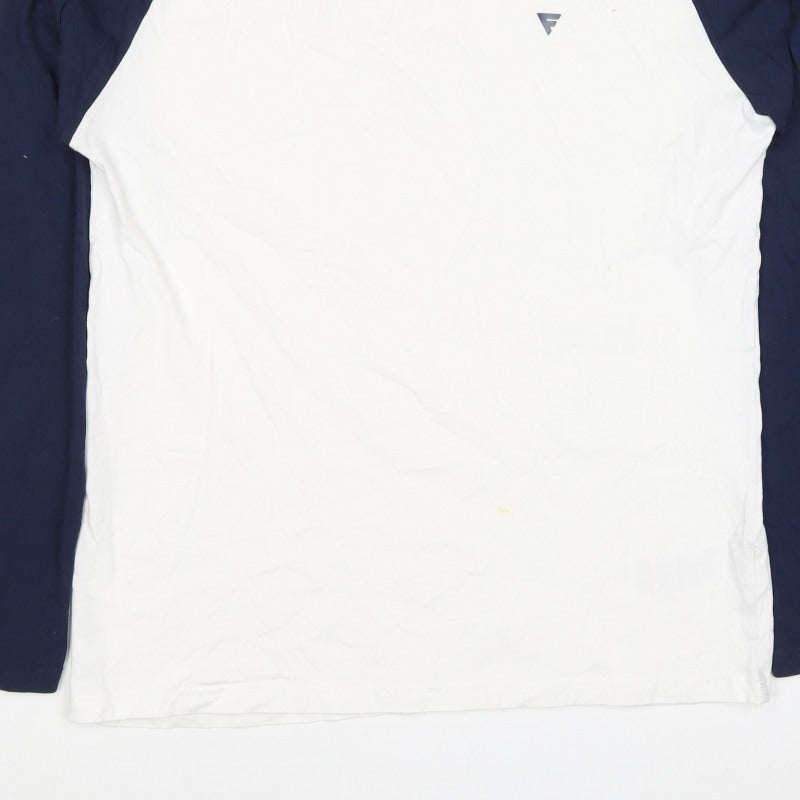 Fluid Mens XL White Navy Raglan Long Sleeve Colourblock T-Shirt