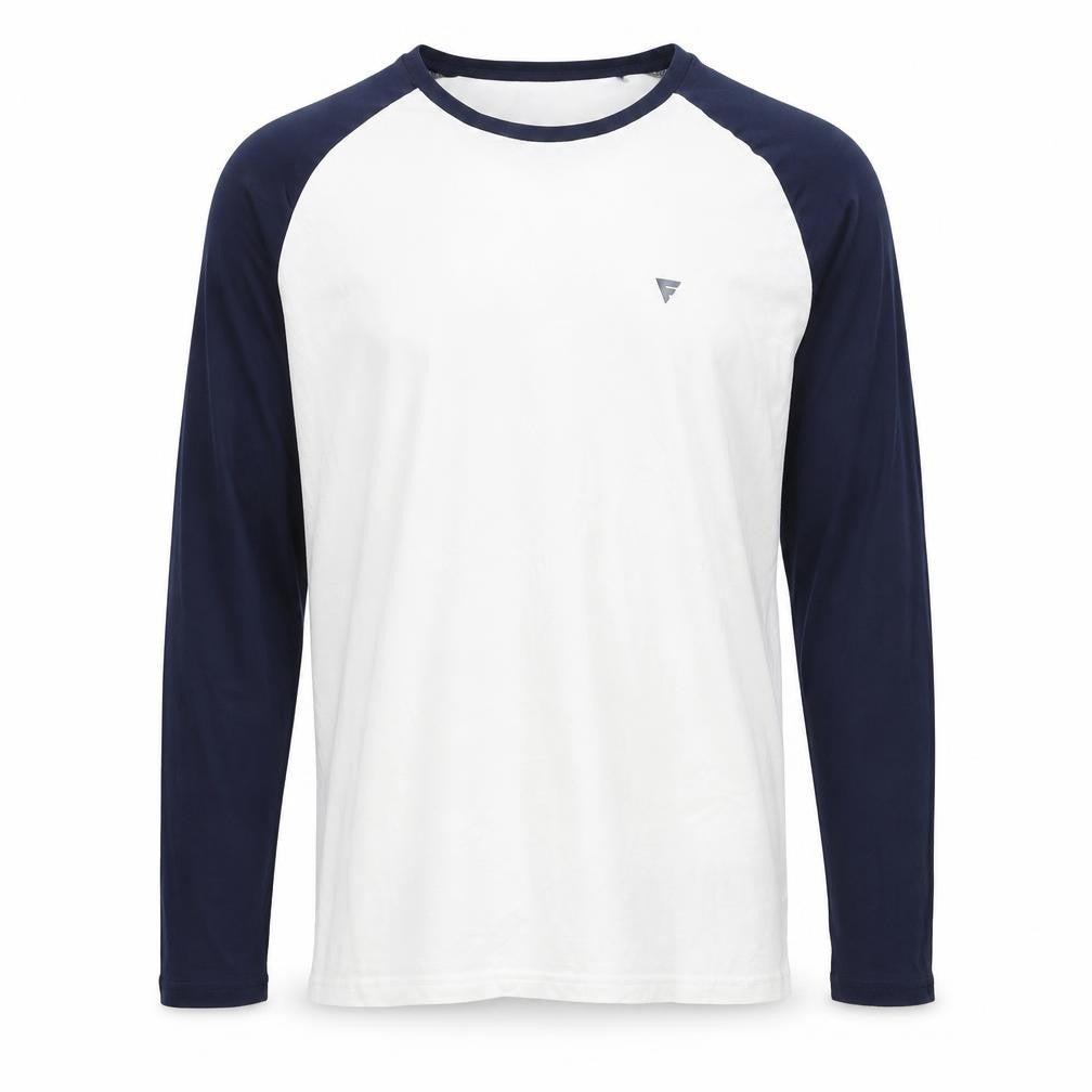 Fluid Mens XL White Navy Raglan Long Sleeve Colourblock T-Shirt